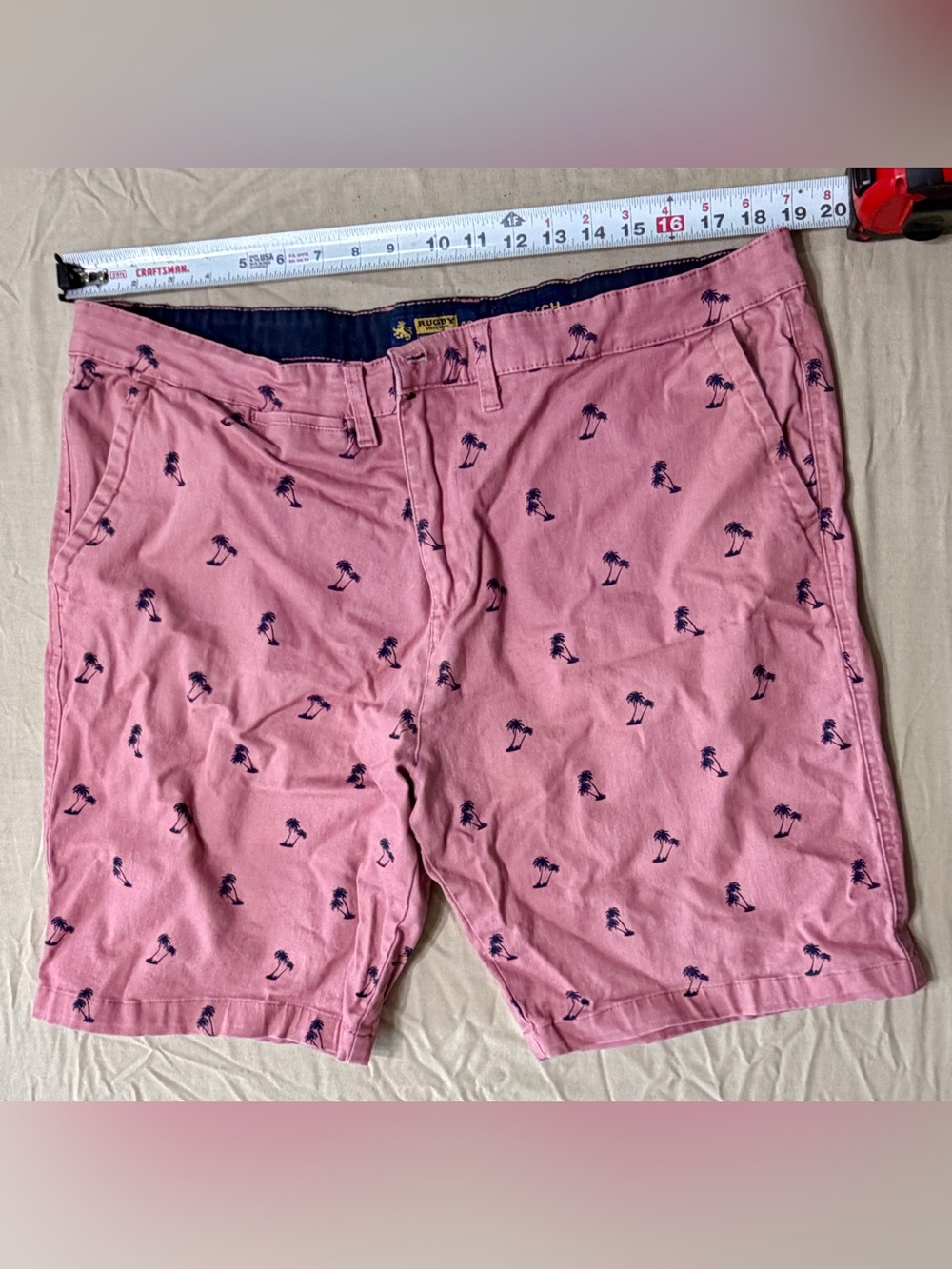 Rugby University Men's Pink Palm Tree Print Chino Shorts Cotton Stretch Zip 10"